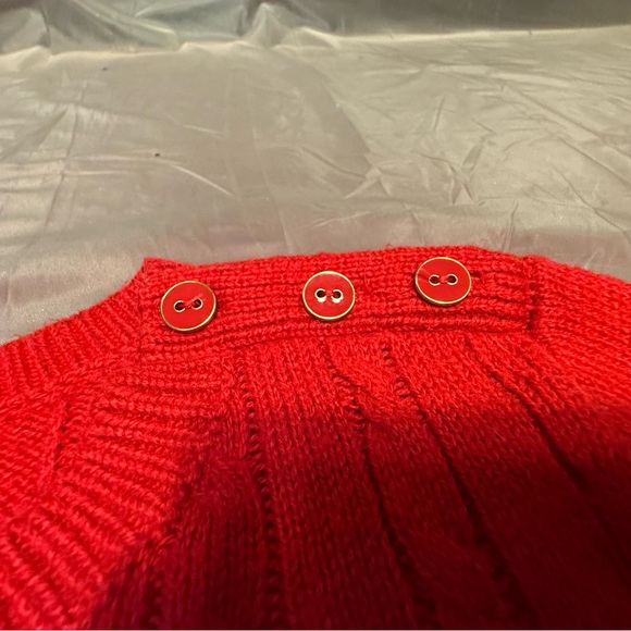 Talbots Red Pop Soft Cable Knit Crewneck Sweater w/ Gold Button Shoulder Size SP - Picture 4 of 11